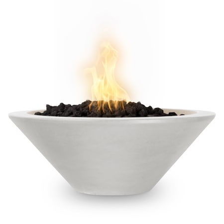 The Outdoor Plus 36 Round Cazo Fire Bowl - GFRC Concrete - White - Match Lit with Flame Sense - Liquid Propane OPT-36RFOFSML-LIM-LP